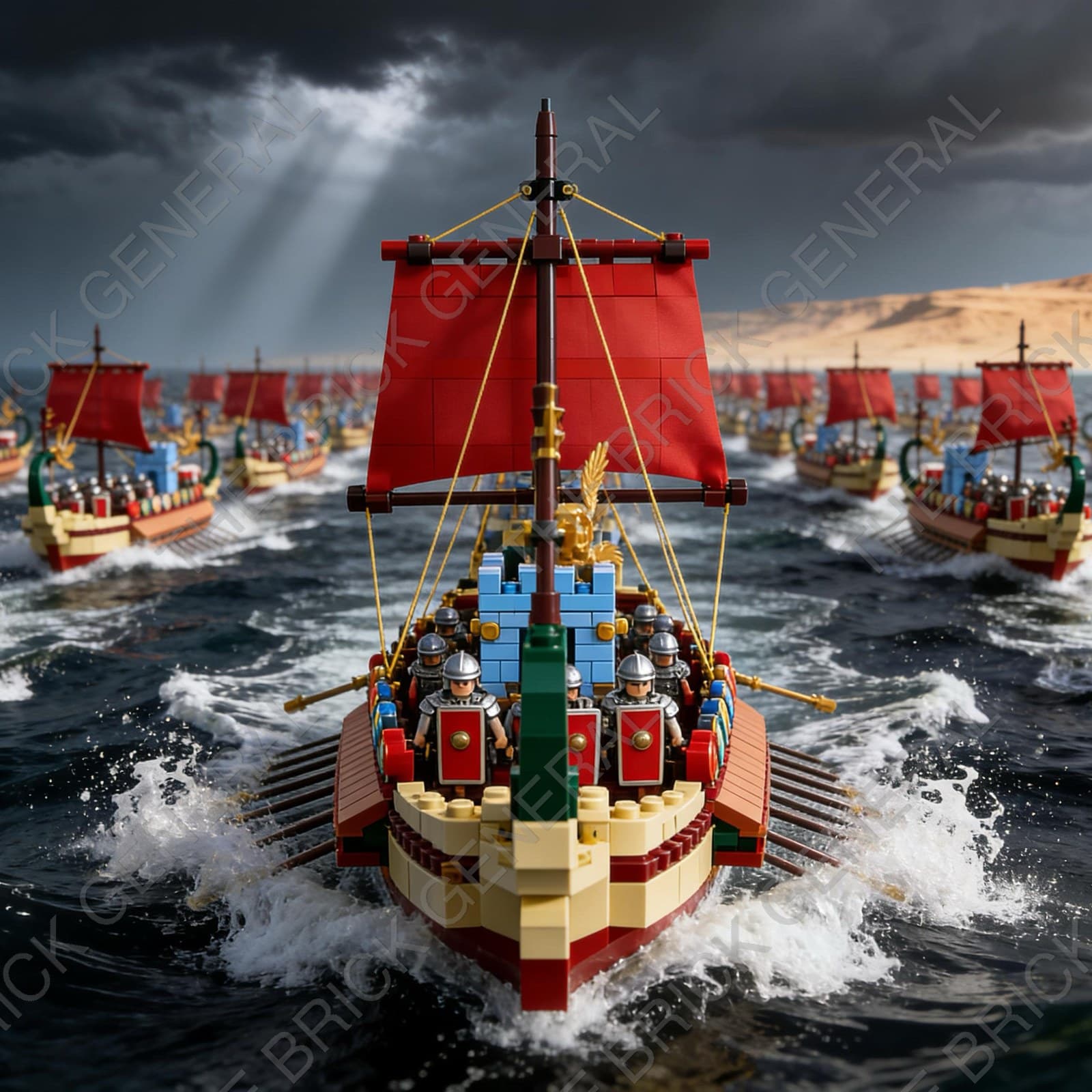 Ancient Roman Warship 1466+ piece building brick set — view 1