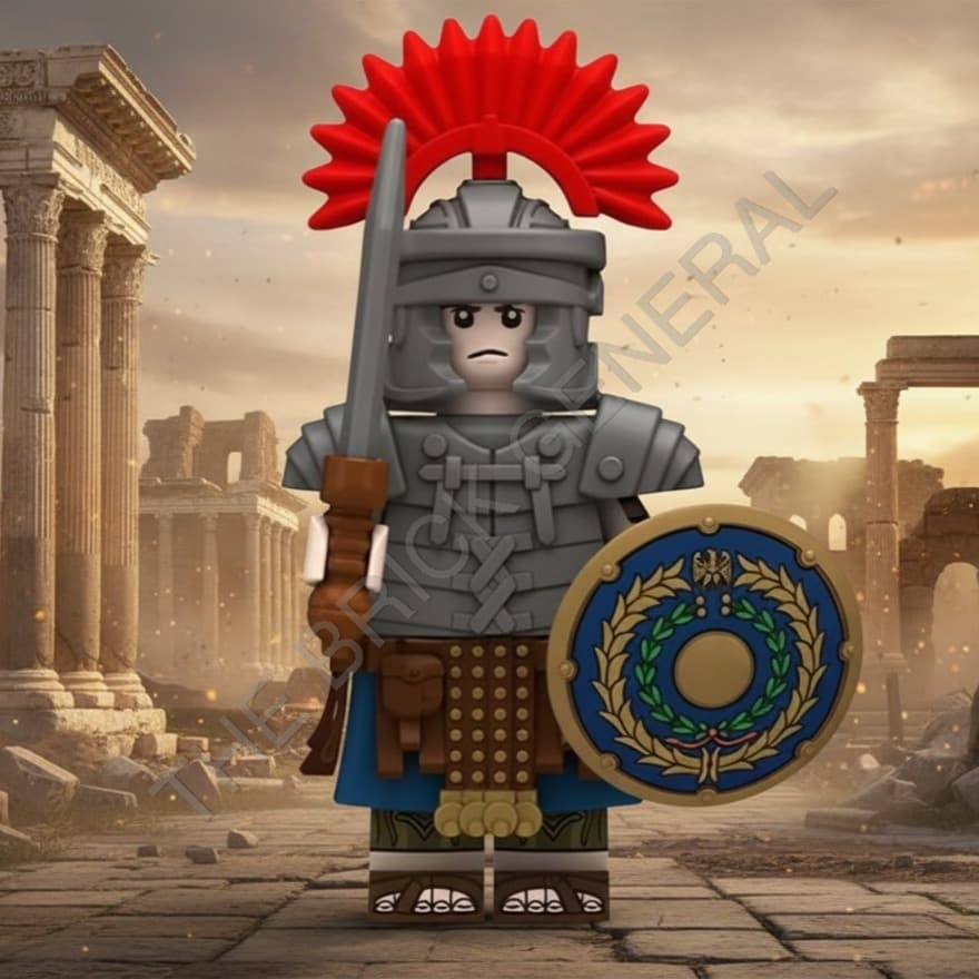 Custom Roman Centurion - Blue Shield Silver Armor building brick minifigure — view 1