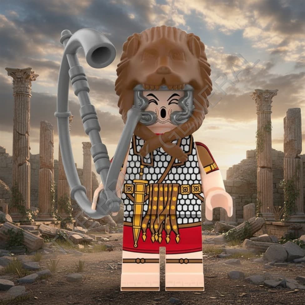 Custom Roman Trumpeter (Lion) building brick minifigure — view 1