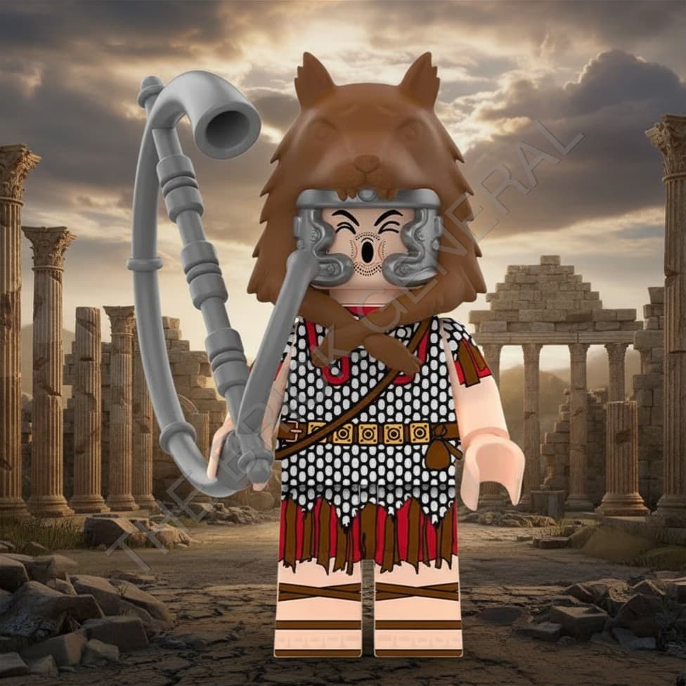 Custom Roman Trumpeter (Wolf) building brick minifigure — view 1