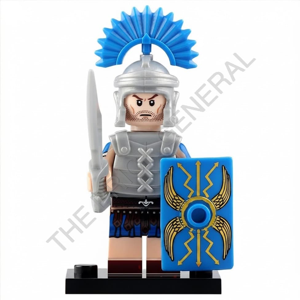 Roman Centurion Minifigure - Blue Shield Silver Armor building brick minifigure thumbnail 2
