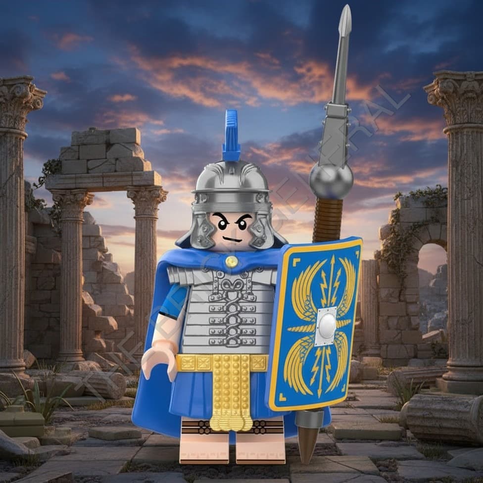 Roman Heavy Infantry - Blue Cape and Shield building brick minifigure — view 1