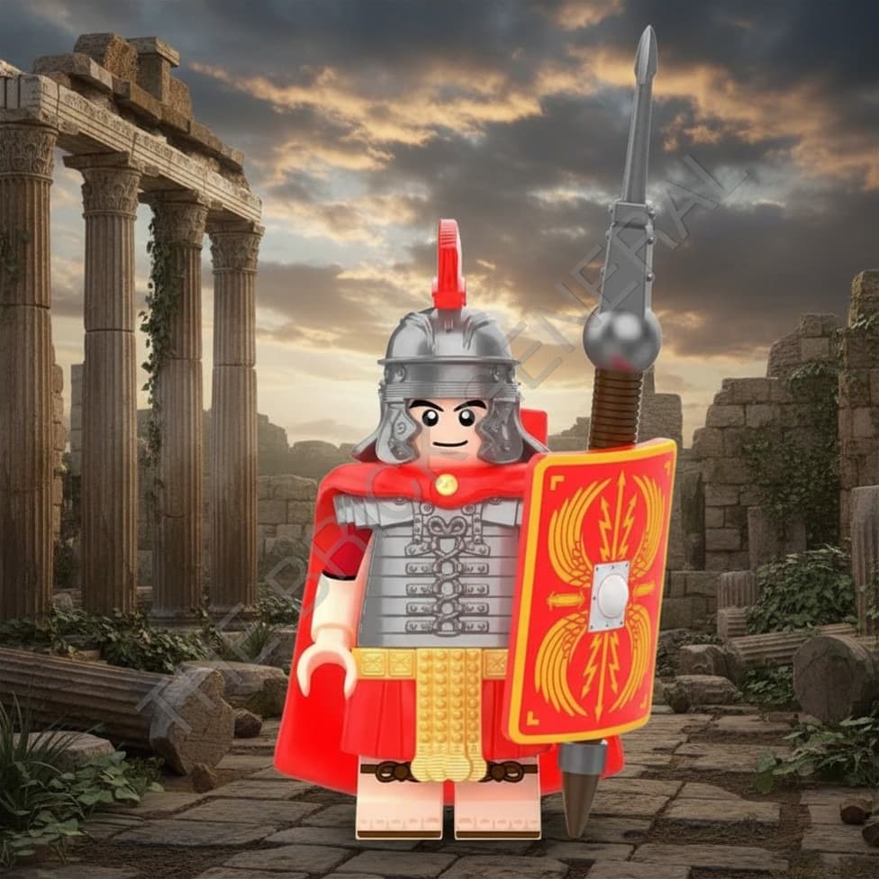 Roman Heavy Infantry - Red Cape and Shield building brick minifigure — view 1