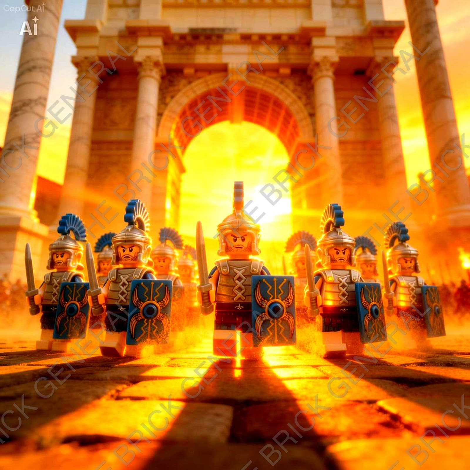 Roman Heavy Infantry Set Blue Cape and Shield building brick minifigures — view 1