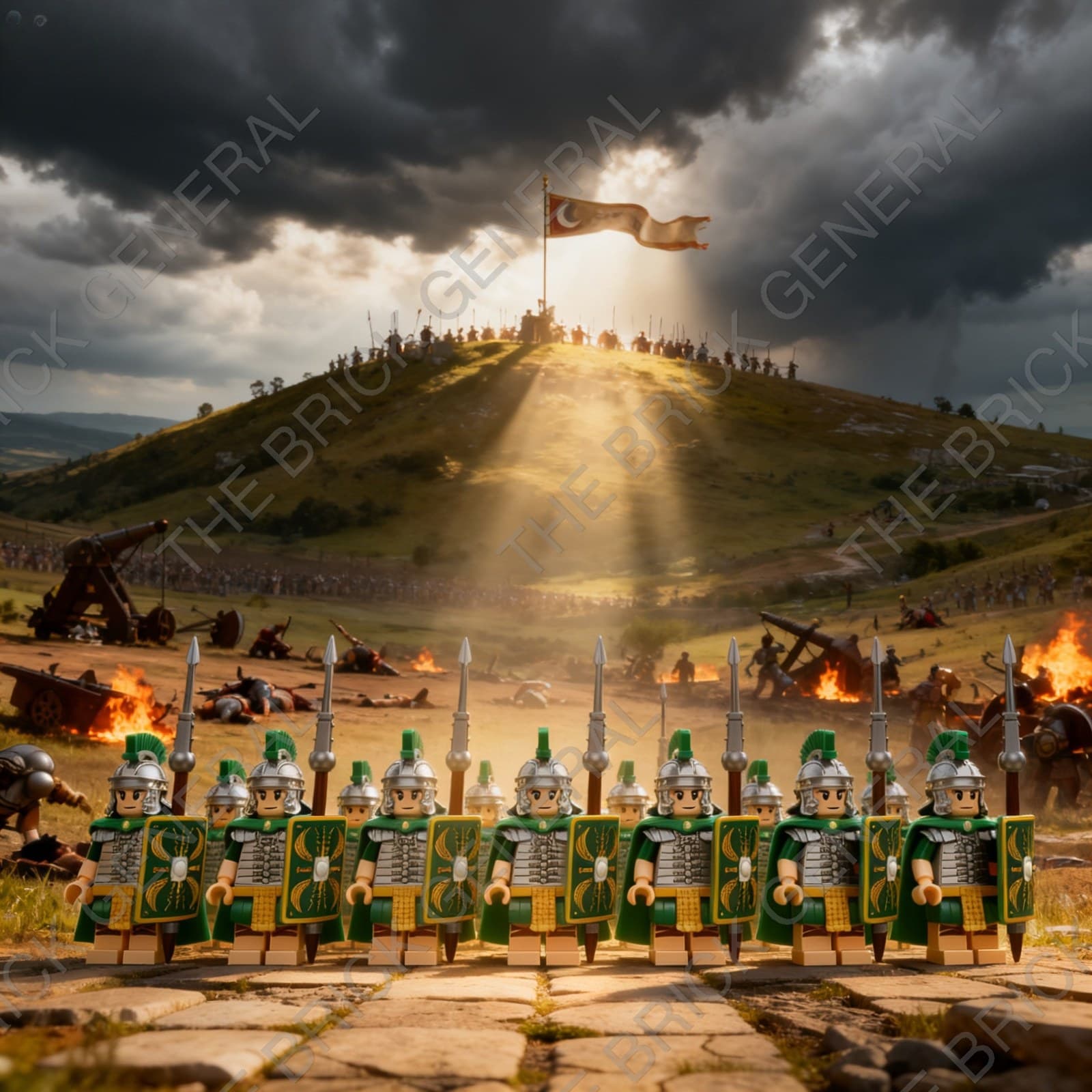 Roman Heavy Infantry Set Green Cape and Shield building brick minifigures