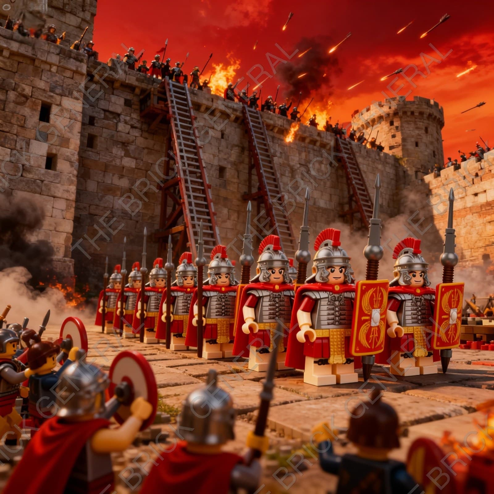 Roman Heavy Infantry Set Red Cape and Shield building brick minifigures