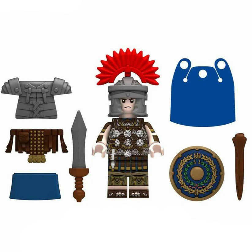 Benutzerdefiniertes Set römischer Zenturio – Blauer Schild Silberne Rüstung