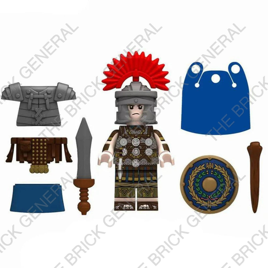 Custom Roman Centurion - Blue Shield Silver Armor building brick minifigure