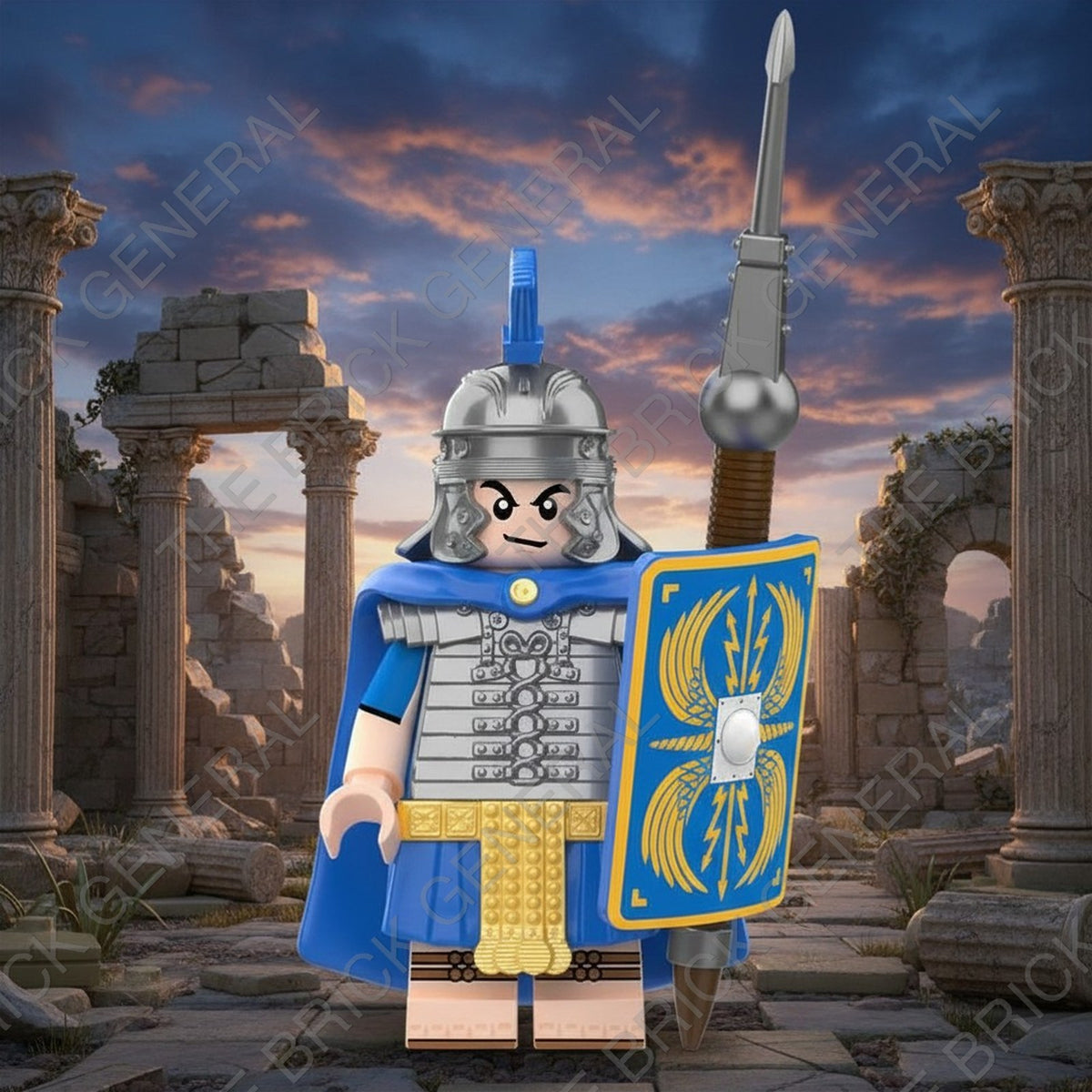 Roman Heavy Infantry - Blue Cape and Shield Minifigure | The Brick General