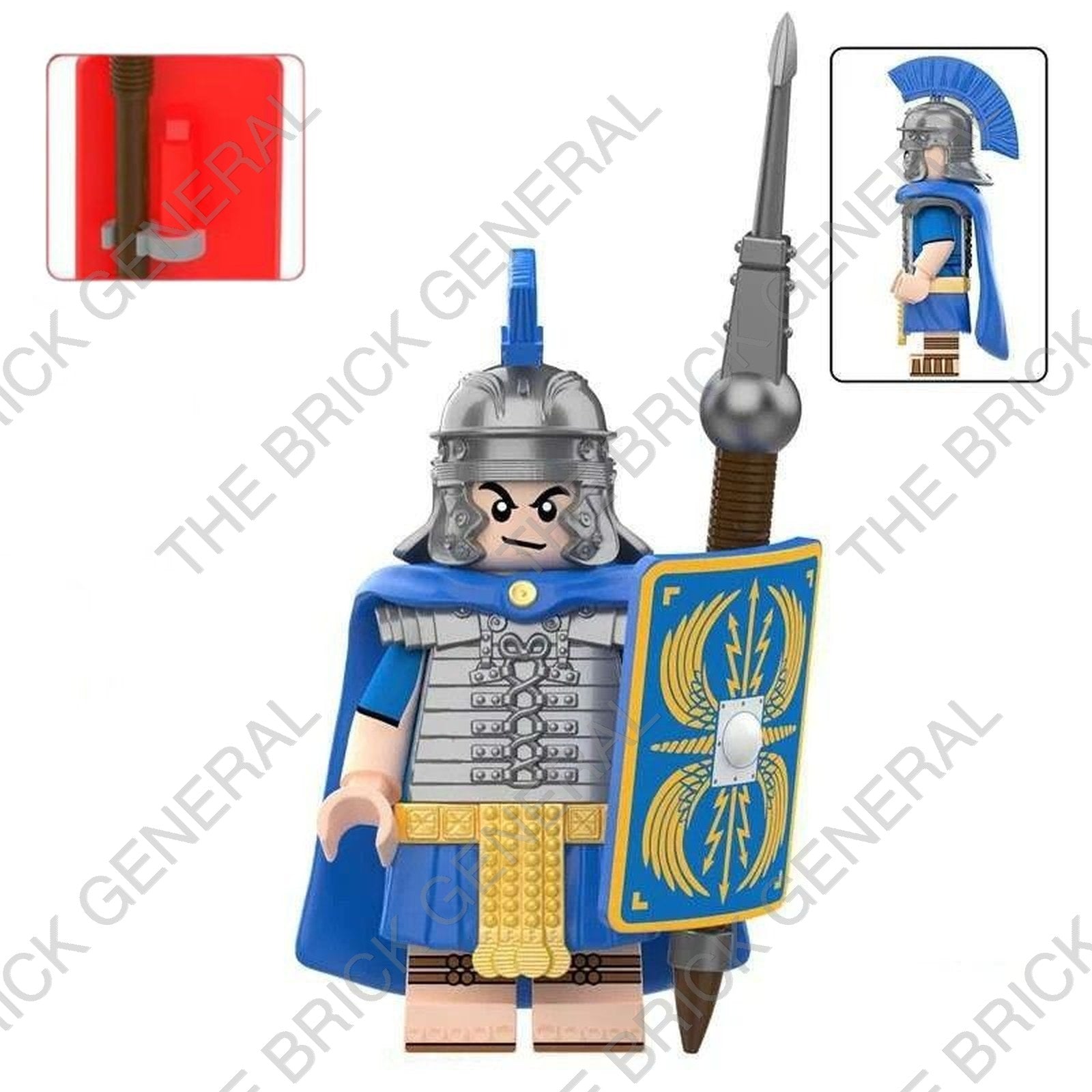 Roman Heavy Infantry - Blue Cape and Shield building brick minifigure
