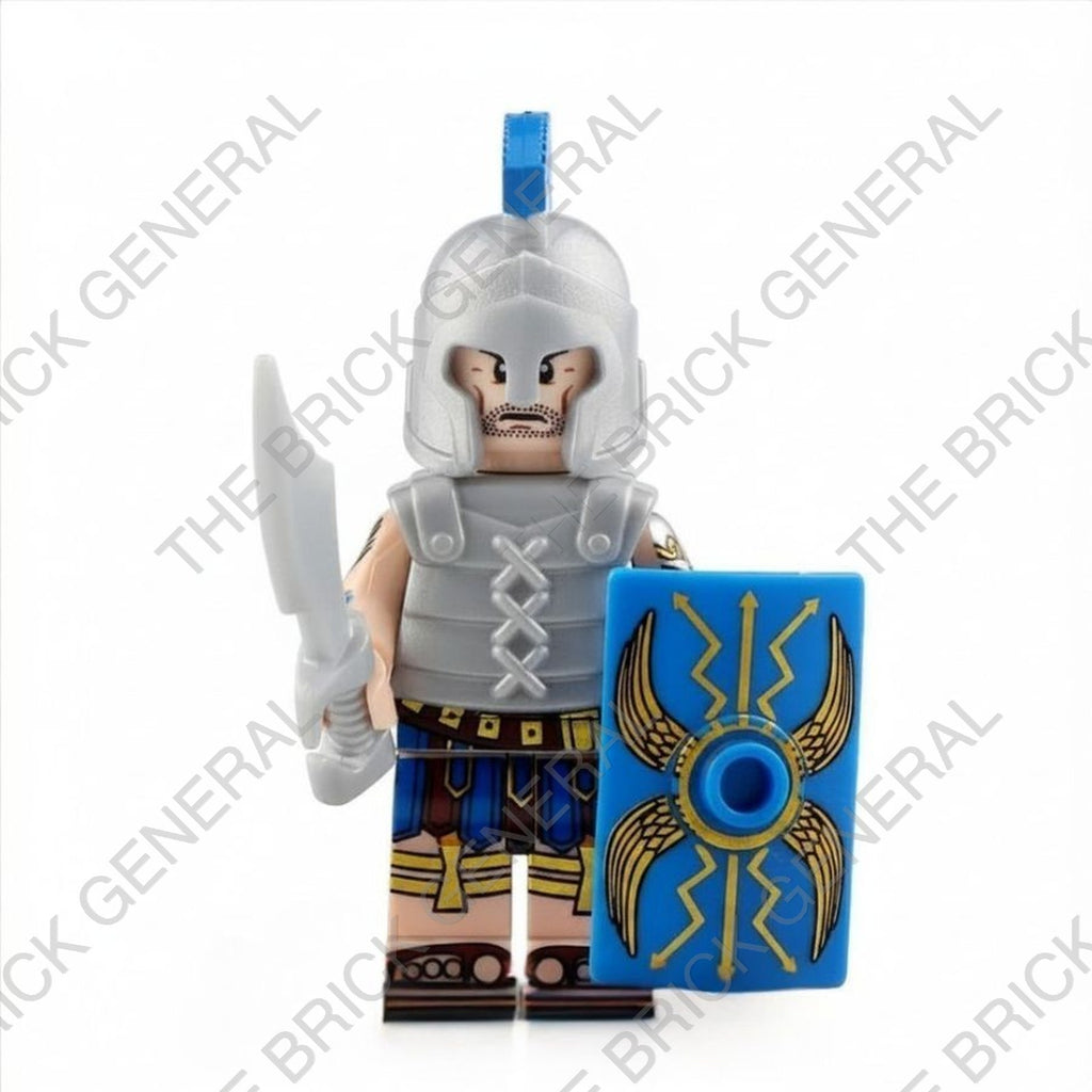 Roman Soldier - Blue Shield Silver Armor building brick minifigure